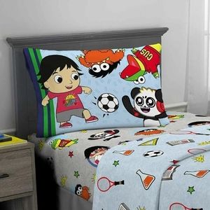 Ryan's World Kids Twin Sheet Set  Blue and Gray 3 Piece Set NIP